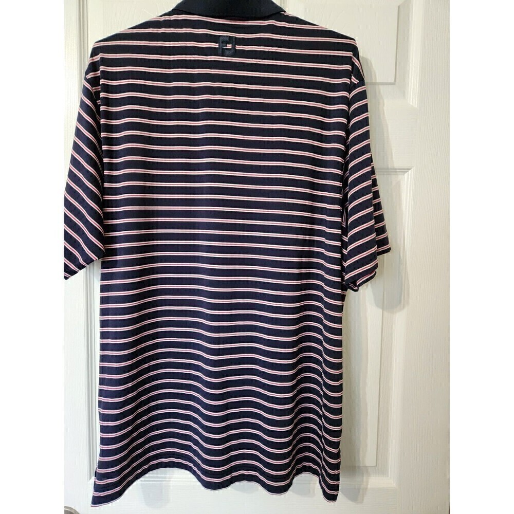 Footjoy Stretch Lisle Pinstripe Men Sz L Navy w pink/white Stripe EUC - Picture 4 of 5